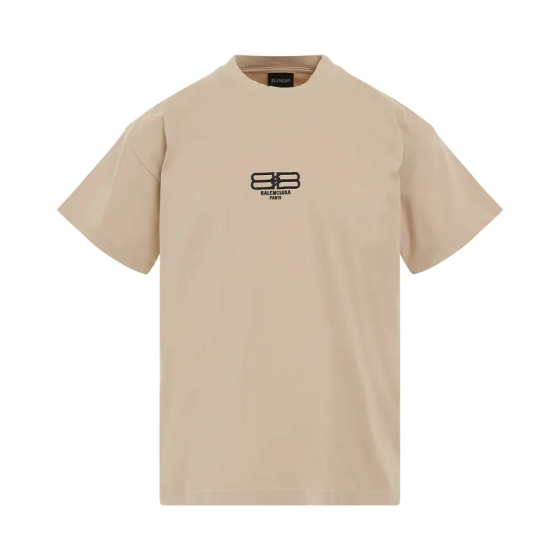 Logo Printed Crewneck T-shirt in Beige/Black sold by MARAIS