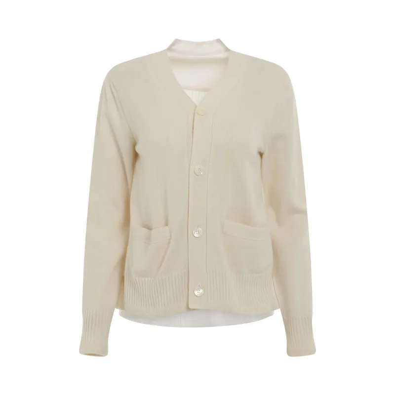 Wool Knit Cardigan in Off White sold by MARAIS