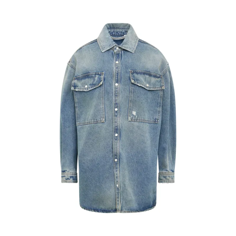 Palm Cargo Pocket Overshirt in Light Blue sold by MARAIS