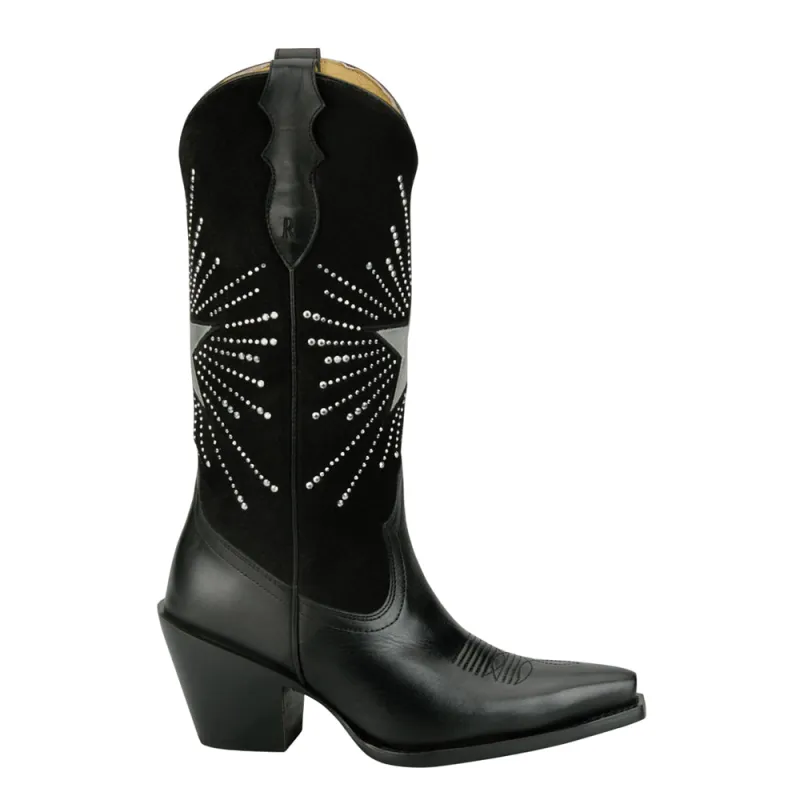 Radio 13 Inch Star Inlay Rhinestone Snip Toe Pull On Cowboy Boots sold by Shoebacca