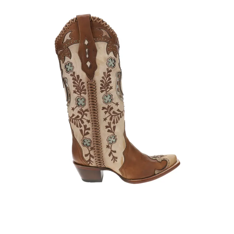 Horsehoe Overlay Handwoven Studded Snip Toe Pull On Cowboy Boots made by Shoebacca