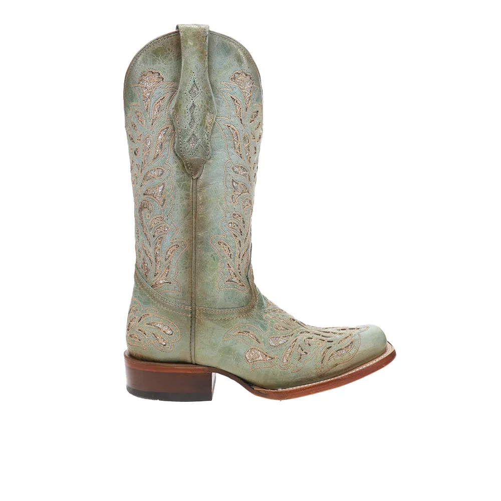 Glitter Inlay Embroidered Square Toe Cowboy Boots sold by Shoebacca