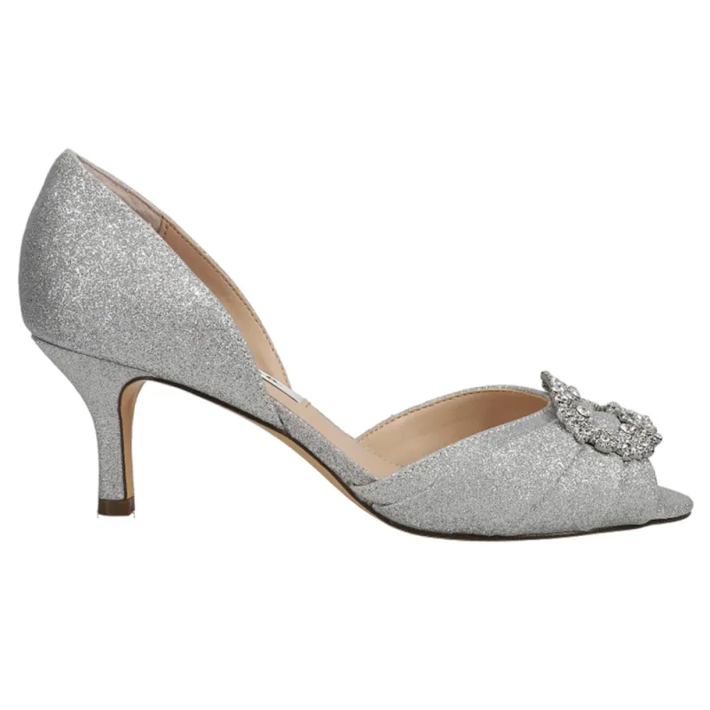 Corrine Metallic Rhinestone Peep Toe Evening Pumps made by Nina