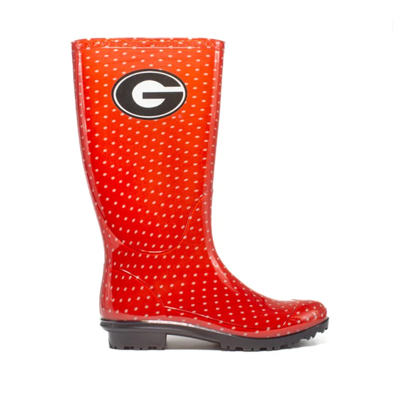 University of Georgia Polka Dot Round Toe Rain Boots made by Shoebacca