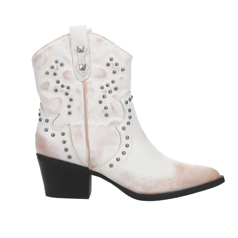 Nowhere Burnished Studded Cowboy Booties sold by Shoebacca
