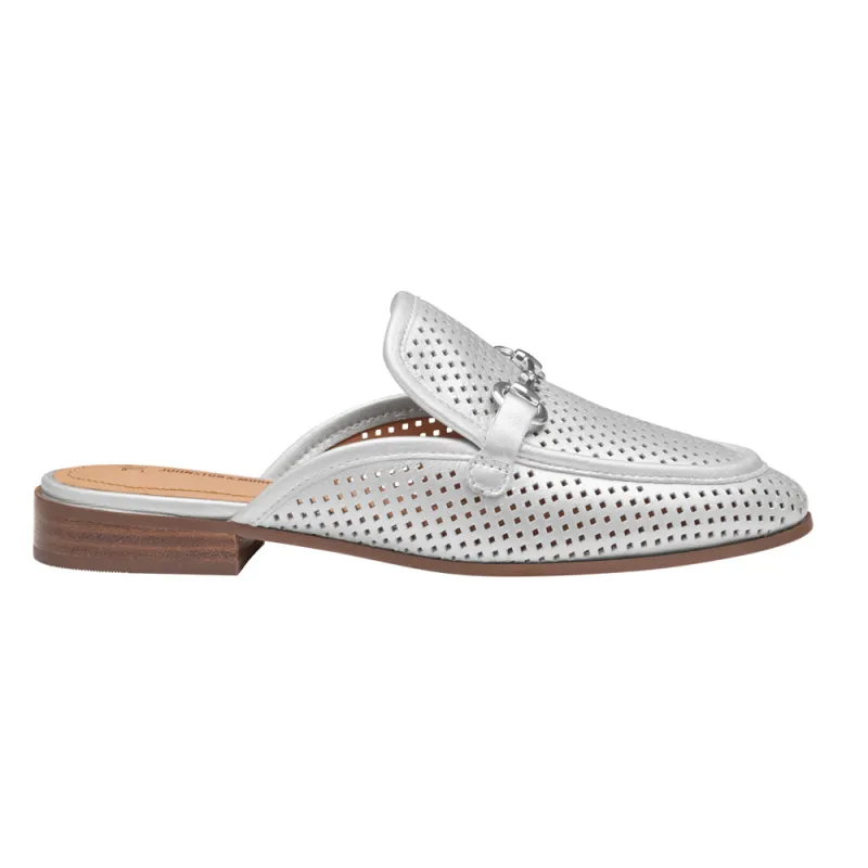 Ali Perforated Bit Metallic Mule Loafers sold by Shoebacca
