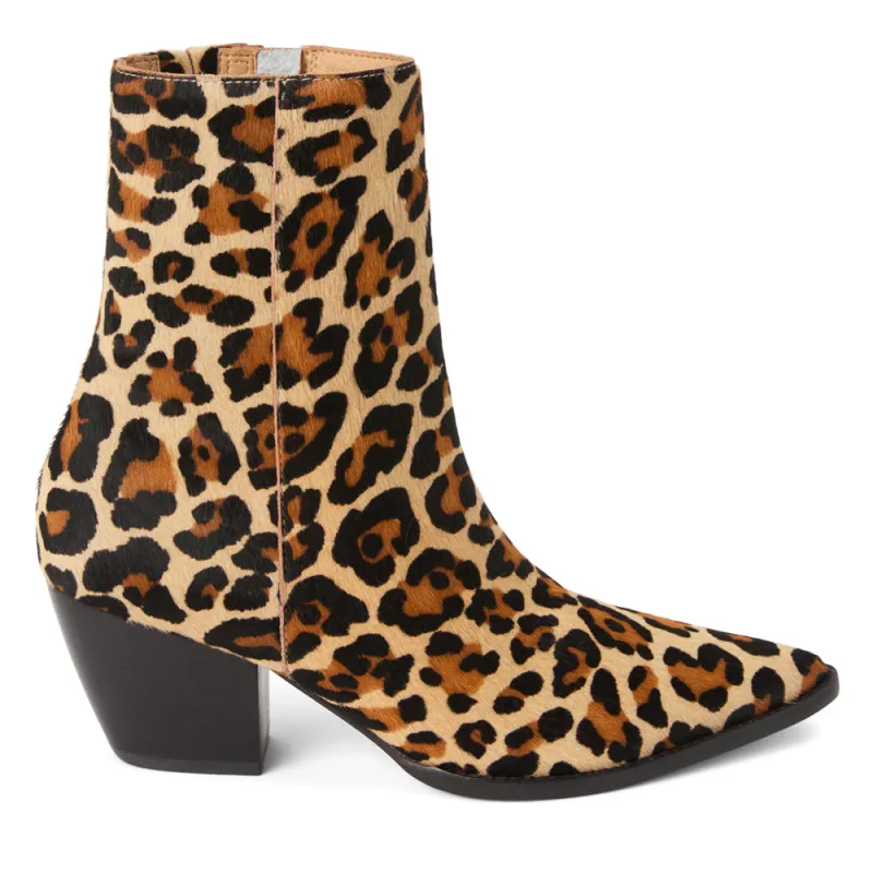 Caty Leopard Pointed Toe Zippered Booties sold by Shoebacca