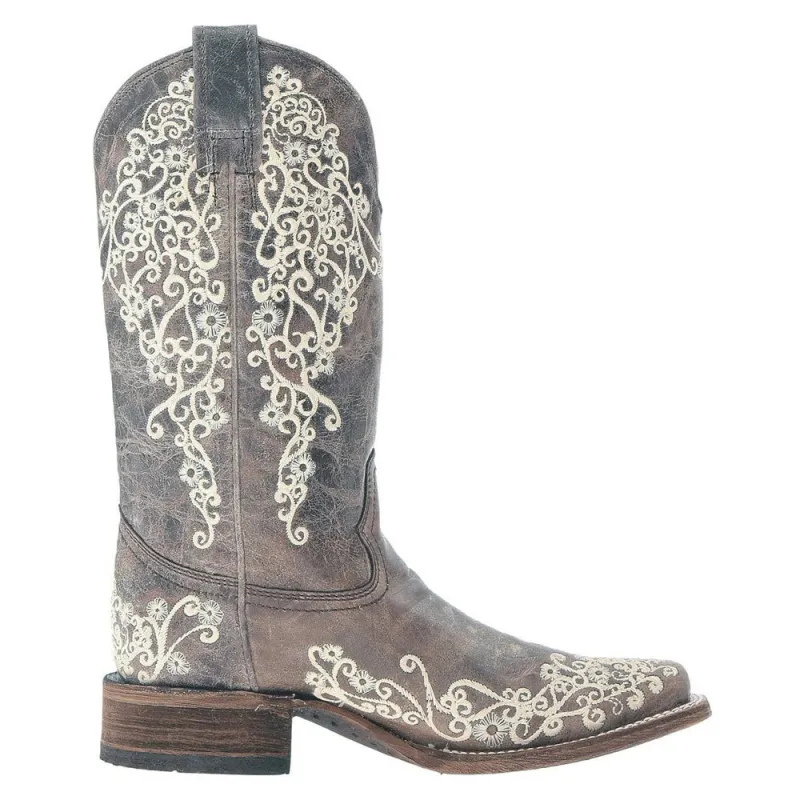 White Embroidered Square Toe Cowboy Boots made by Shoebacca