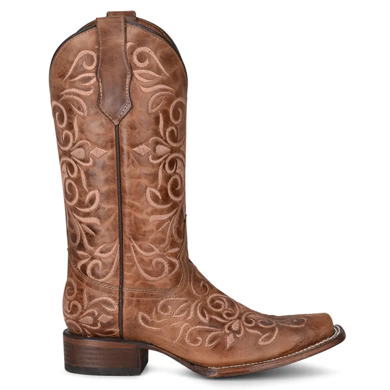 Honey Embroidered Square Toe Cowboy Boots made by Shoebacca