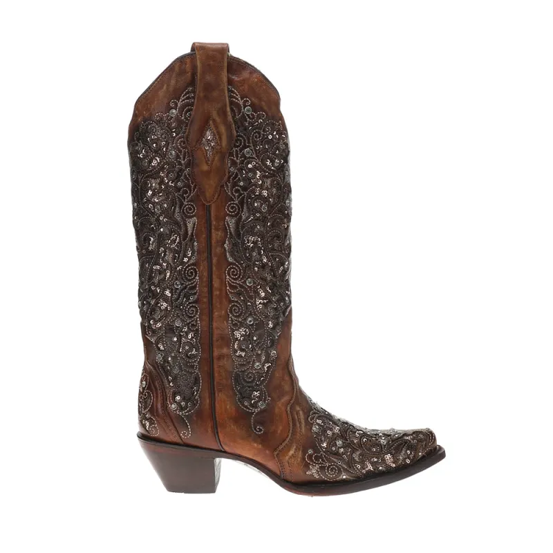 Rhinestones Sequins Embroidered Snip Toe Cowboy Boots sold by Shoebacca