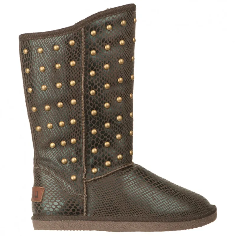 Kimi Snake Studded Round Toe Pull On Boots made by Shoebacca