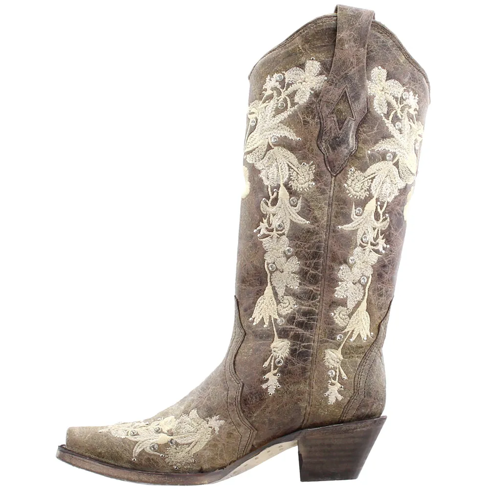 Floral Rhinestone Embroidered Snip Toe Pull On Cowboy Boots sold by Shoebacca product image thumbnail 4