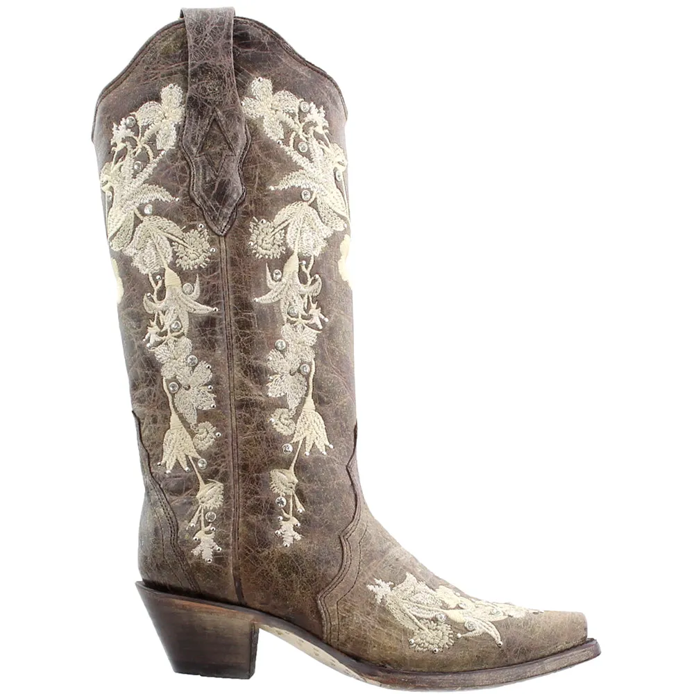 Floral Rhinestone Embroidered Snip Toe Pull On Cowboy Boots sold by Shoebacca