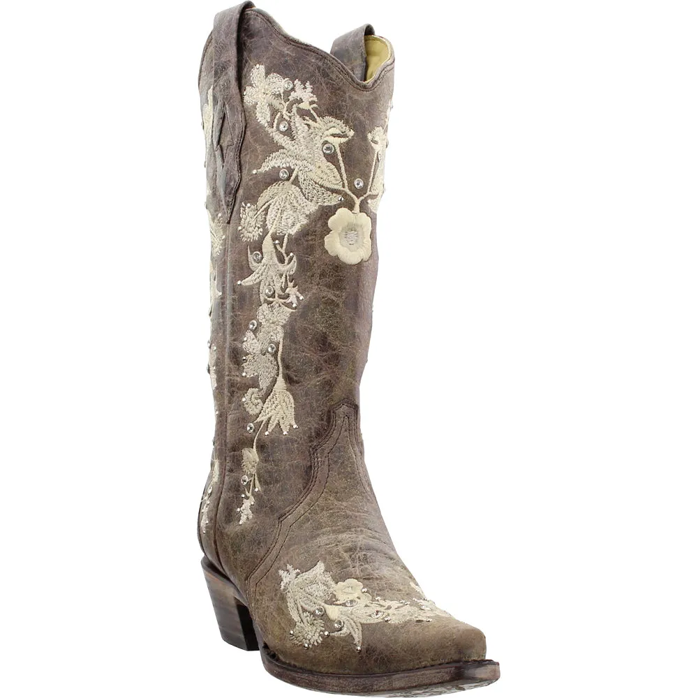 Floral Rhinestone Embroidered Snip Toe Pull On Cowboy Boots sold by Shoebacca product image thumbnail 2