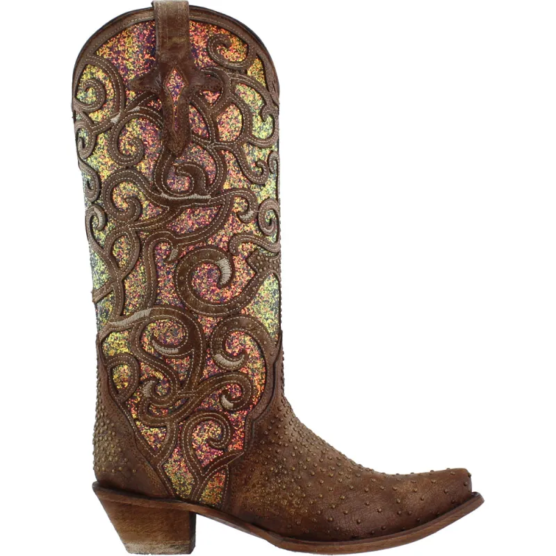 Glitter Tooled Inlay Snip Toe Cowboy Boots sold by Shoebacca
