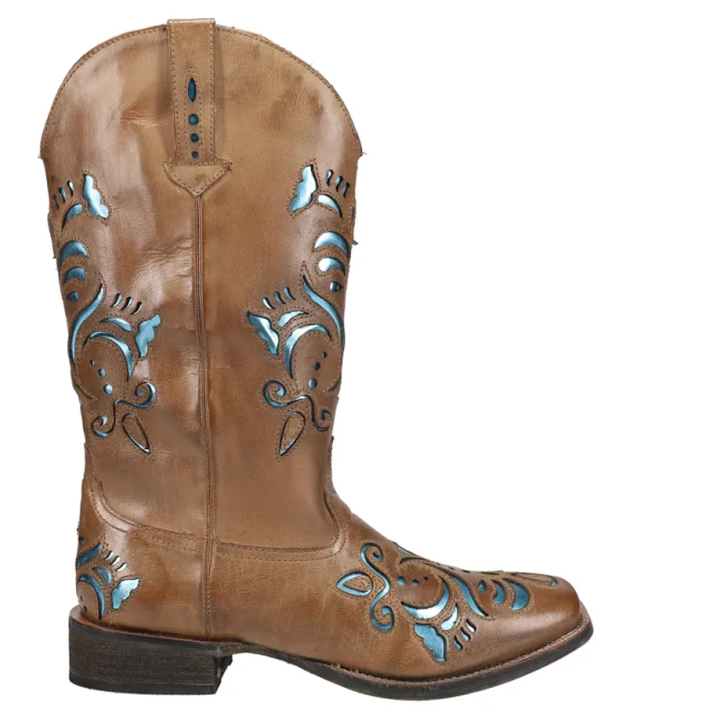 Belle Metallic Square Toe Cowboy Boots sold by Shoebacca