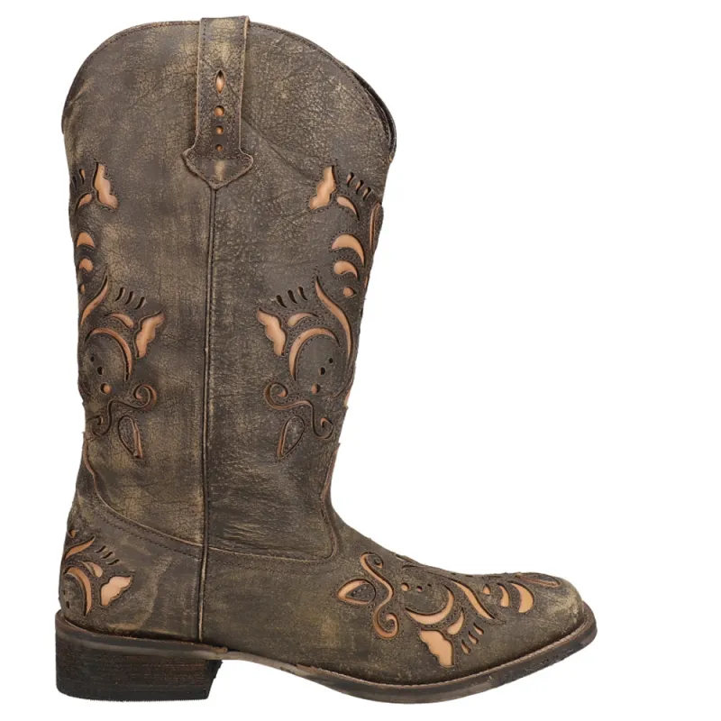 Belle Tooled-Inlay Square Toe Cowboy Boots made by Roper