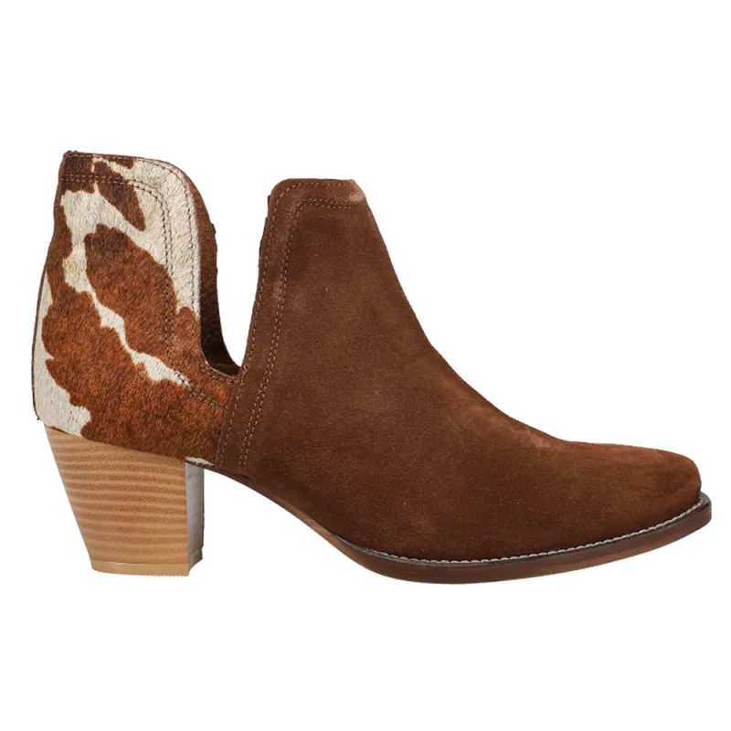 Rowdy Cow Print Pointed Toe Cowboy Booties made by Roper