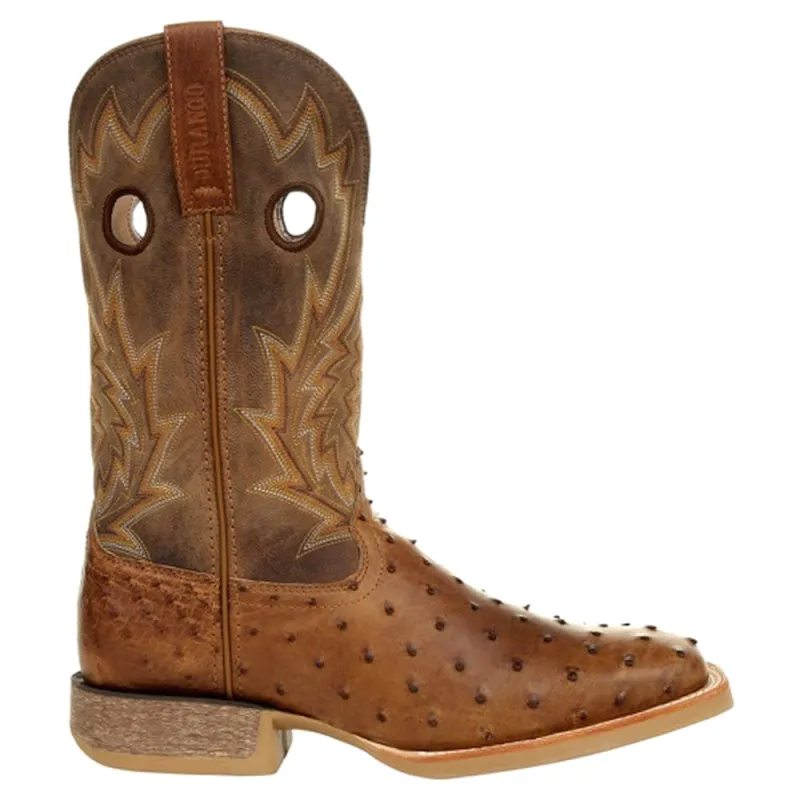 Rebel Pro Tobacco Full-Quill Ostrich Embroidered Square Toe Pull On Cowboy Boots made by Durango