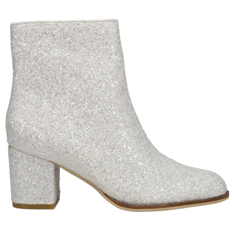 Razzle Dazzle Glitter Round Toe Zippered Booties sold by Shoebacca