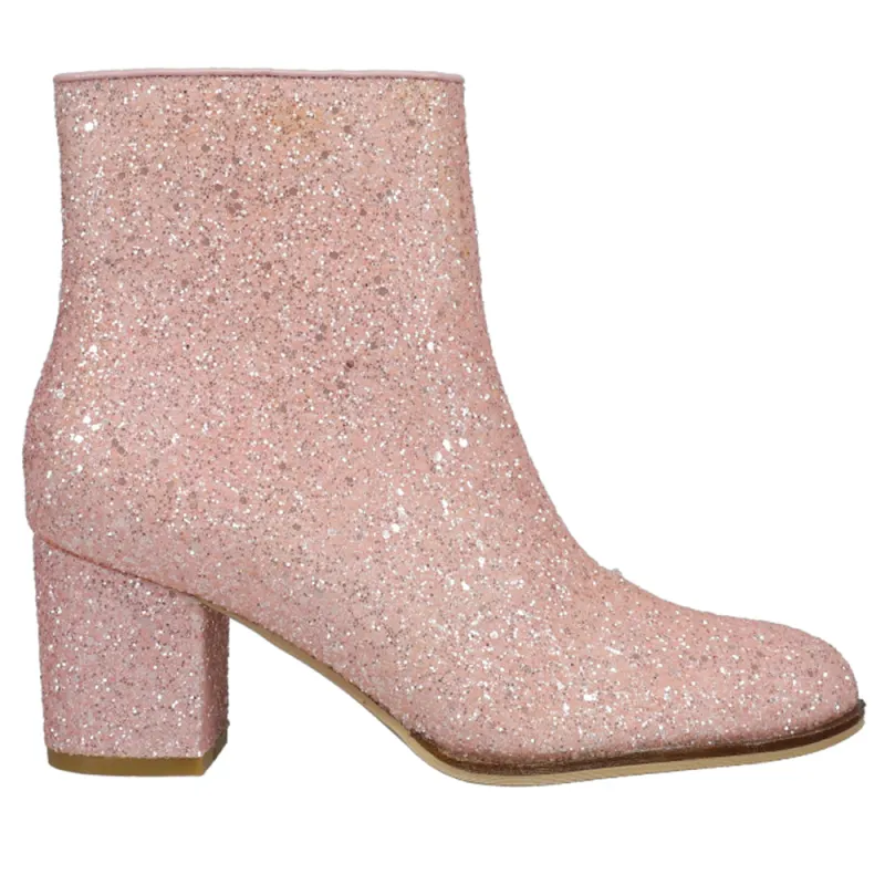 Razzle Dazzle Glitter Round Toe Zippered Booties sold by Shoebacca