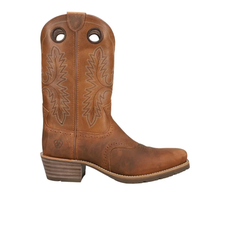 Hybrid Roughstock Embroidered Square Toe Pull On Cowboy Boots made by Ariat