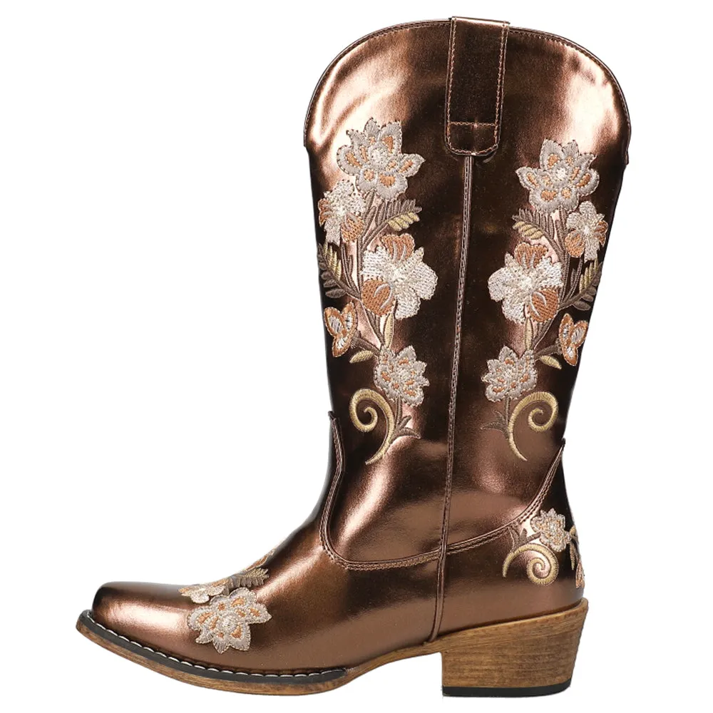 Riley Metallic Floral Embroidered Snip Toe Cowboy Boots sold by Shoebacca product image thumbnail 3