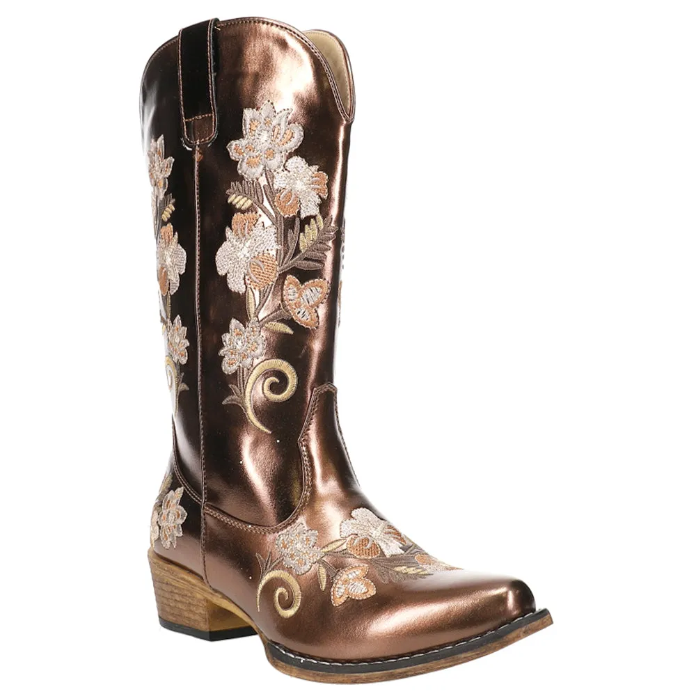 Riley Metallic Floral Embroidered Snip Toe Cowboy Boots sold by Shoebacca product image thumbnail 2