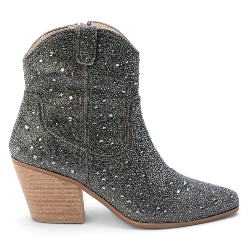 Harlow Rhinestone Pointed Toe Cowboy Booties sold by Shoebacca