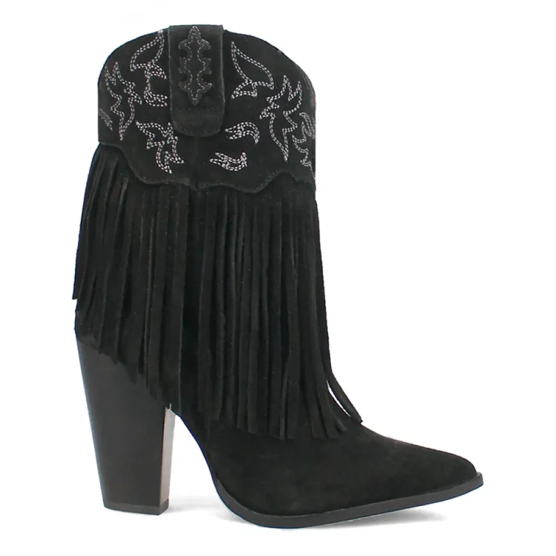 Crazy Train Fringe Embroidery Pointed Toe Zippered Cowboy Booties sold by Shoebacca