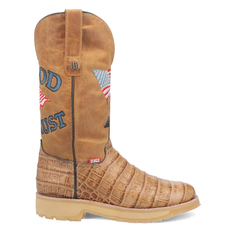 Patriot Embroidered Croc Print Round Toe Cowboy Boots made by dingo