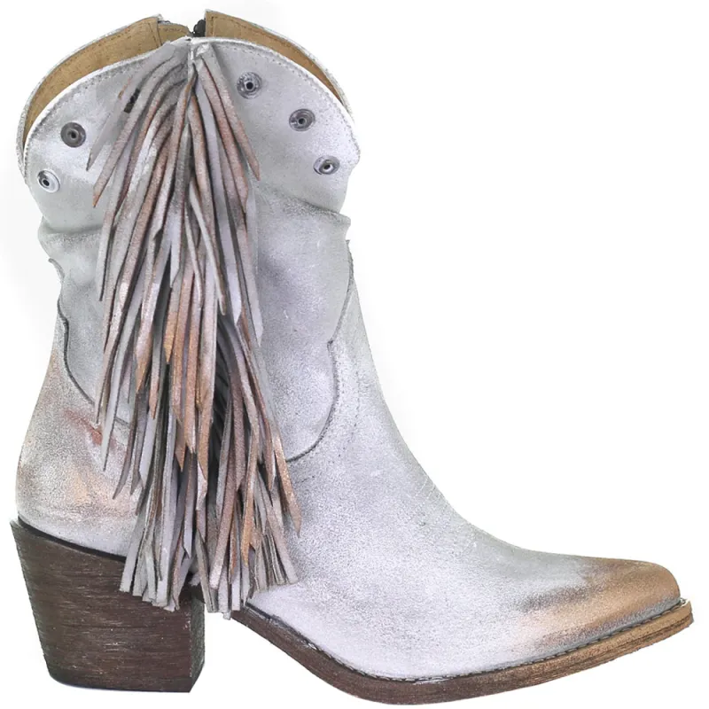 Fringe Studded Metallic Cowboy Booties sold by Shoebacca