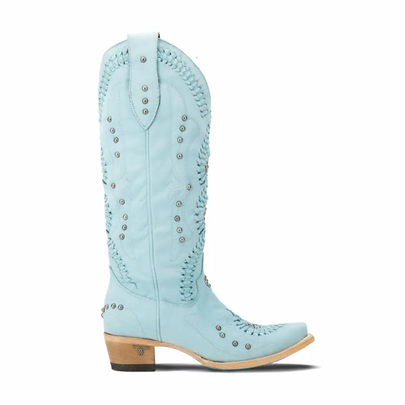 Cossette Embroidered Studded Snip Toe Boot made by Shoebacca