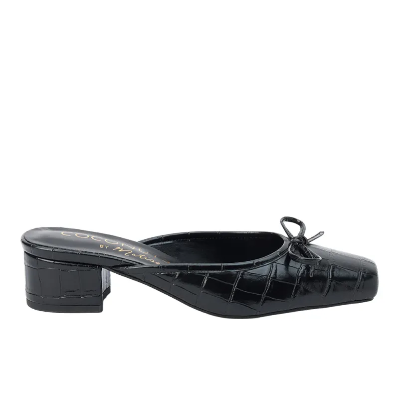 Geneva Croc Square Toe Block Heel Mules sold by Shoebacca