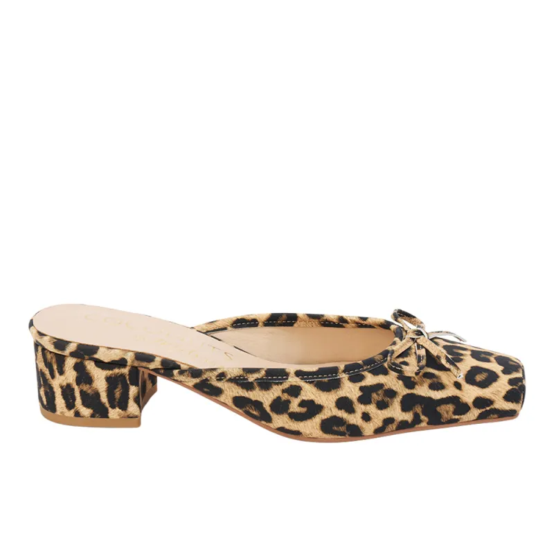 Geneva Leopard Square Toe Block Heel Mules sold by Shoebacca