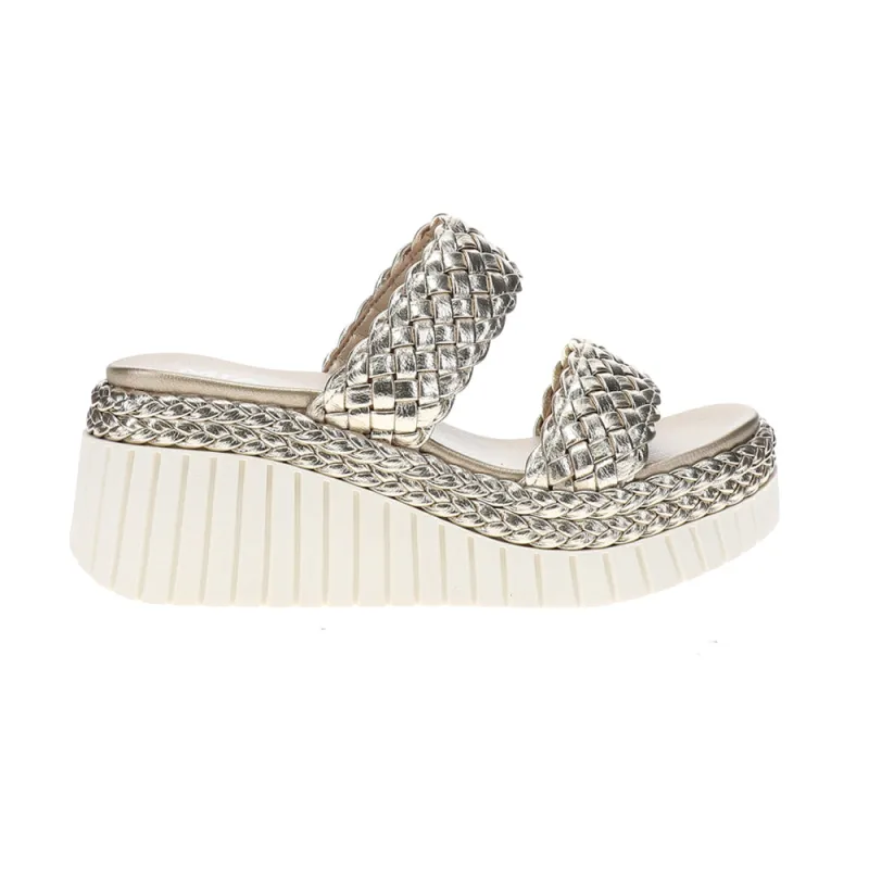 Yoshi Metallic Braided Platform Wedge Sandals sold by Shoebacca