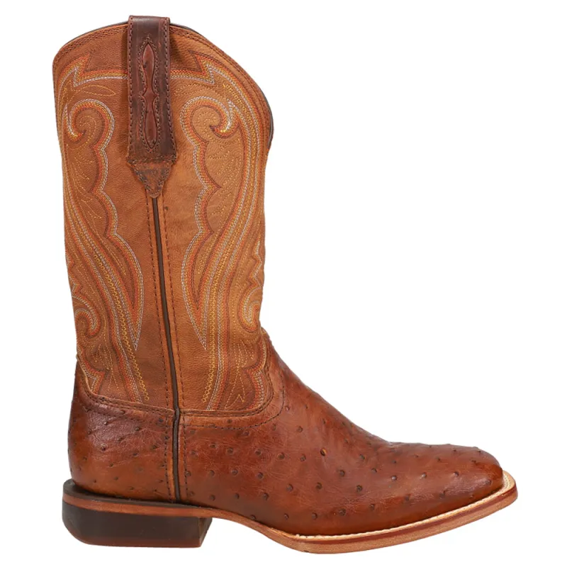 Premium Exotic Full Quill Ostrich Embroidered Square Toe Pull On Cowboy Boots made by Durango