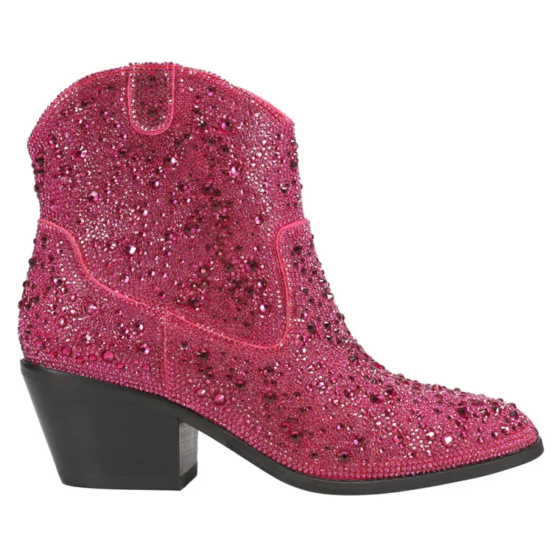 Shine Bright Rhinestone Round Toe Pull On Zippered Booties sold by Shoebacca