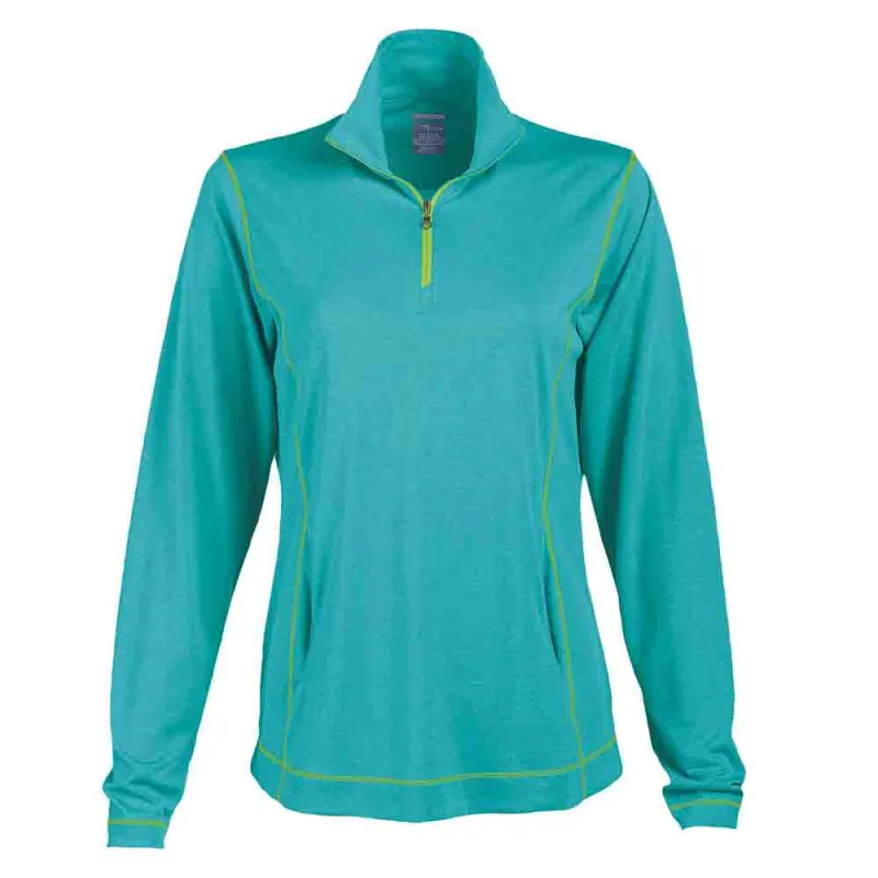 Coverstitch Heather Mock Neck Long Sleeve 1/4 Zip Pullover Top sold by Shoebacca