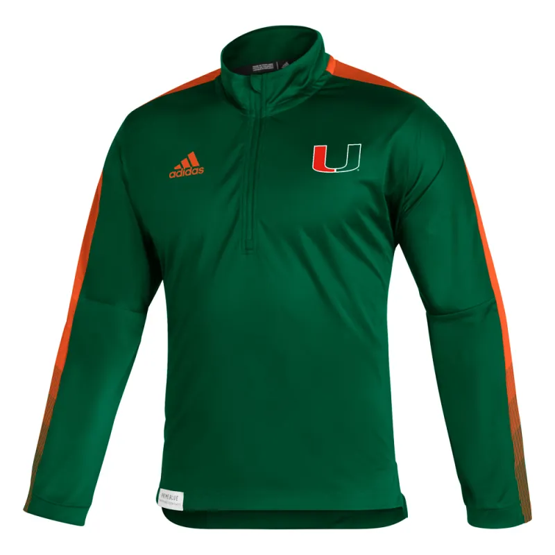 Miami Hurricanes Sideline Primeblue Quarter Zip Jacket made by Adidas