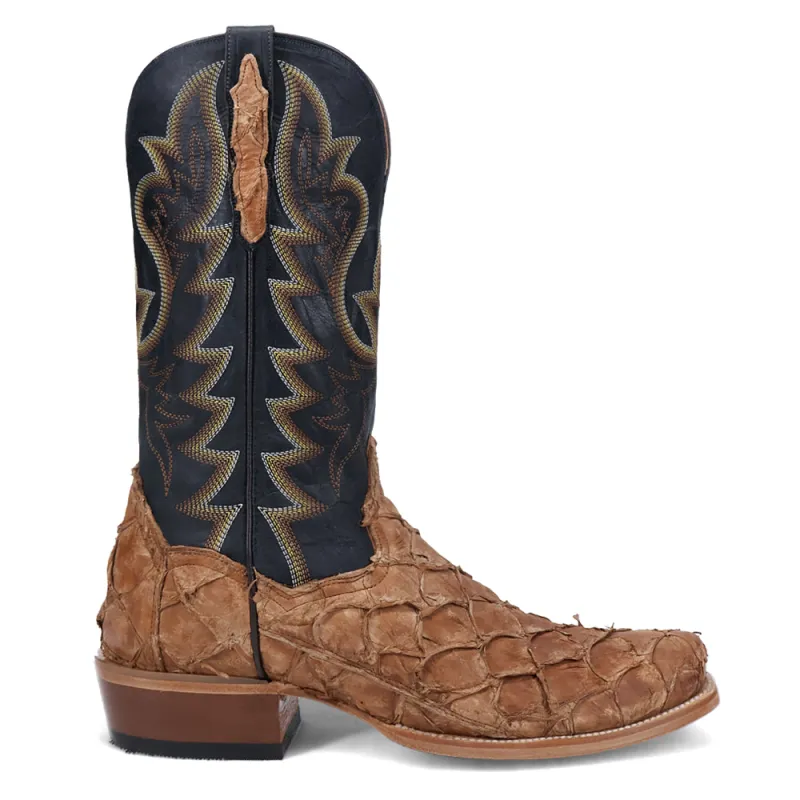 Riggs Pirarucu Embroidered Square Toe Pull On Cowboy Boots made by Shoebacca