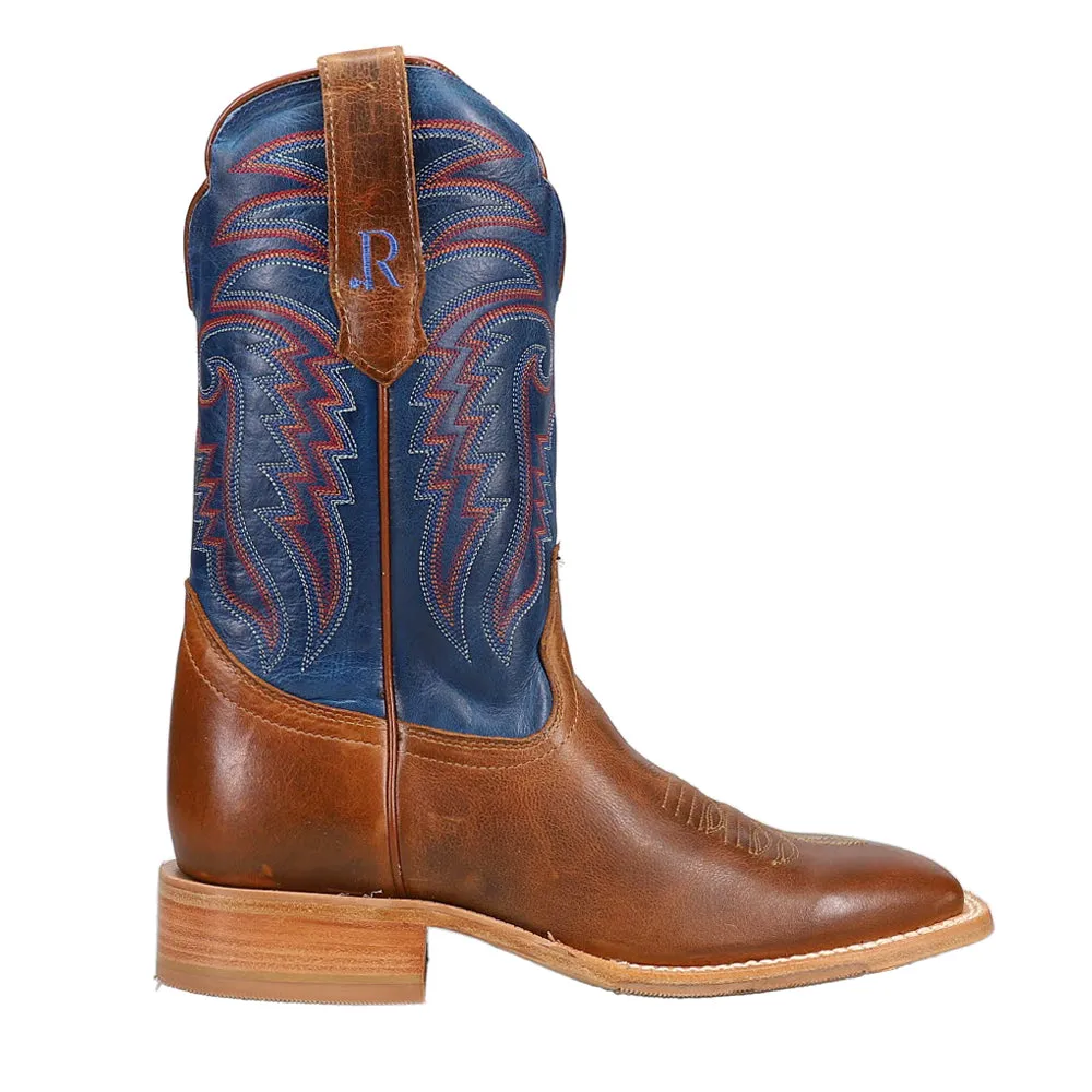 Electric Blue Embroidered Wide Square Toe Cowboy Boots sold by Shoebacca