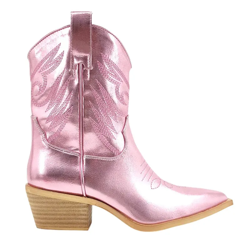 Zahara Embroidered Metallic Pointed Toe Cowboy Boots sold by Shoebacca