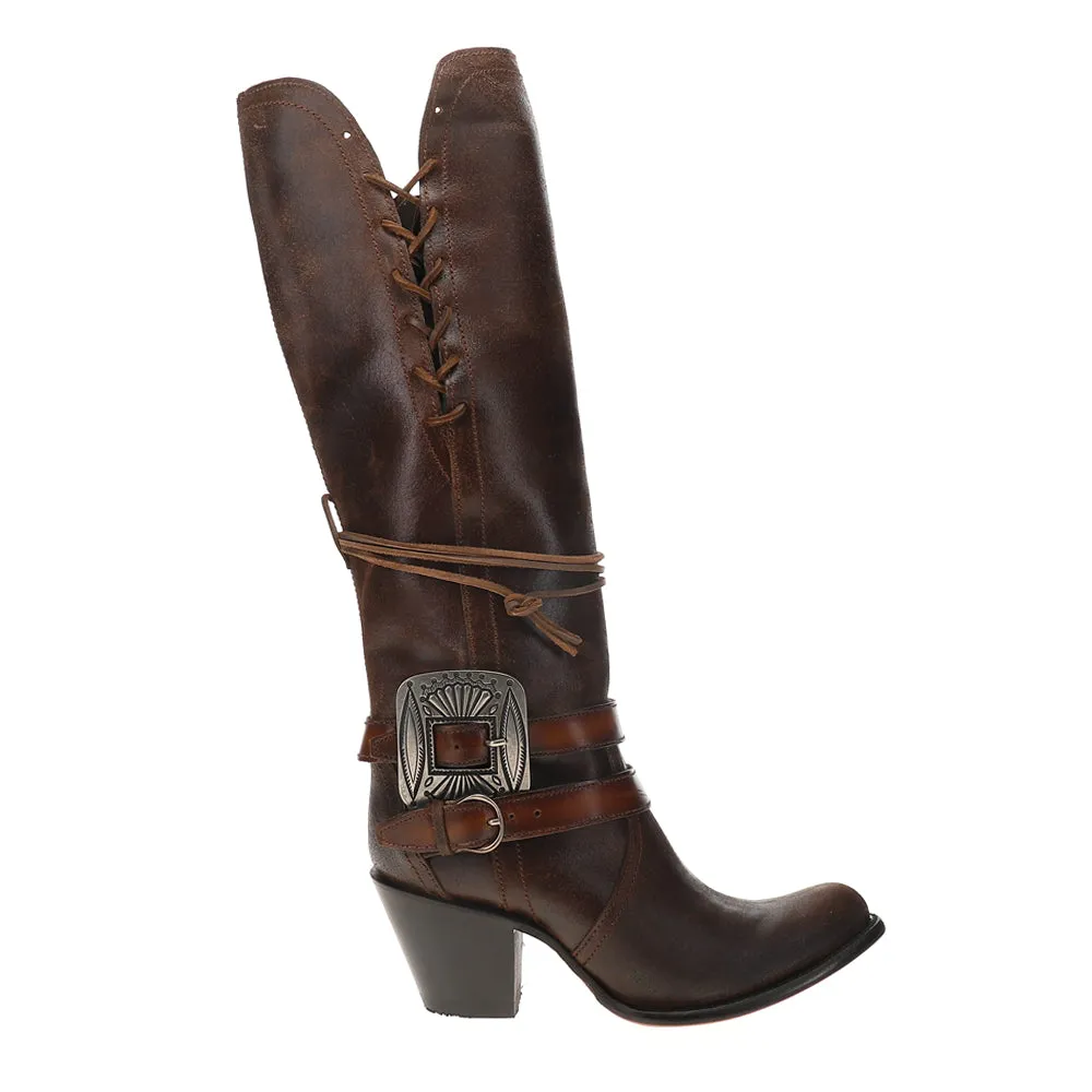 Harness and Lace Tall Round Toe Zippered Cowboy Boots sold by Shoebacca