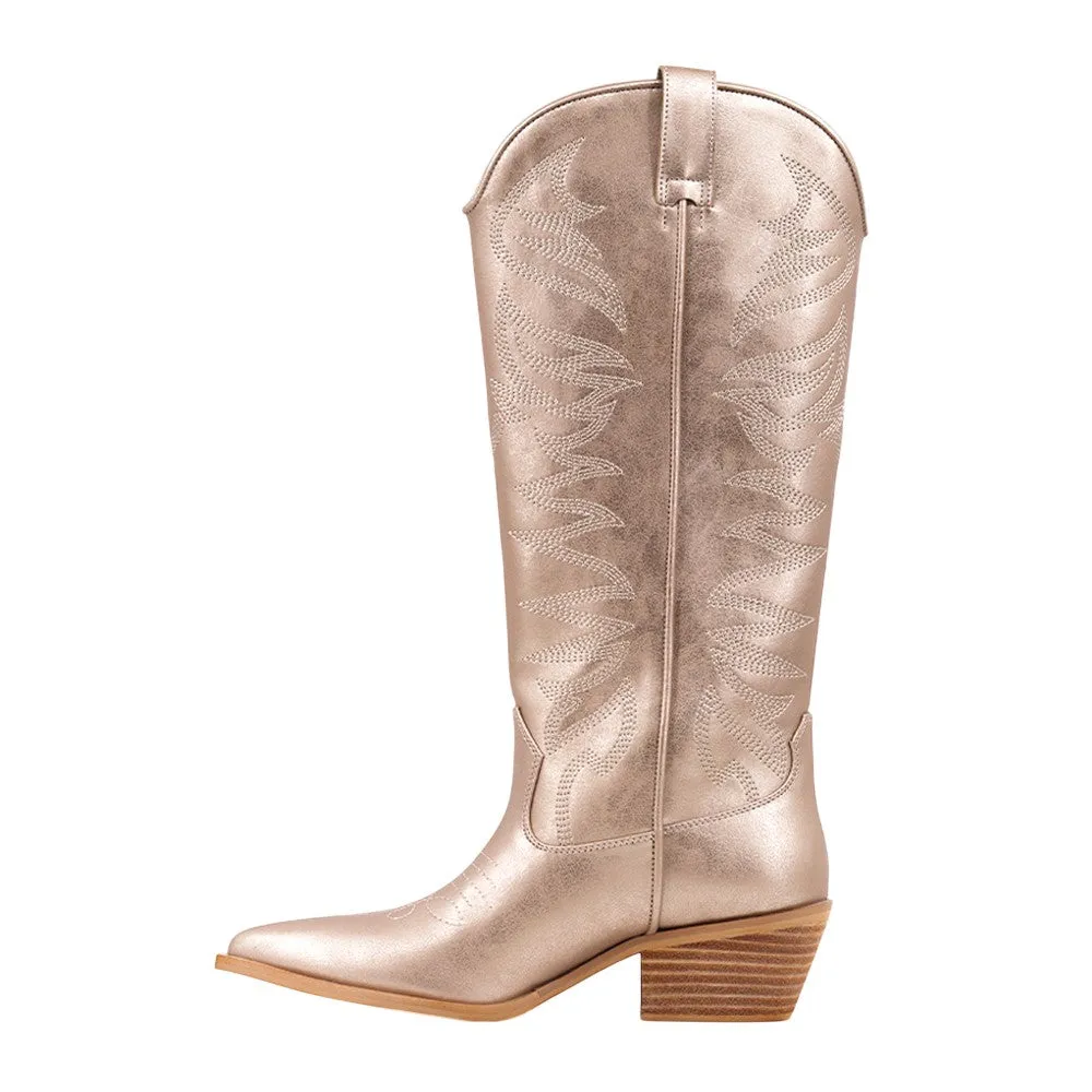 Zerena Embroidered Metallic Pointed Toe Pull On Cowboy Boots sold by Shoebacca product image thumbnail 3