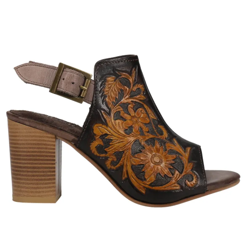 Mika Floral Embossed Peep Toe Block Heel Pumps sold by Shoebacca