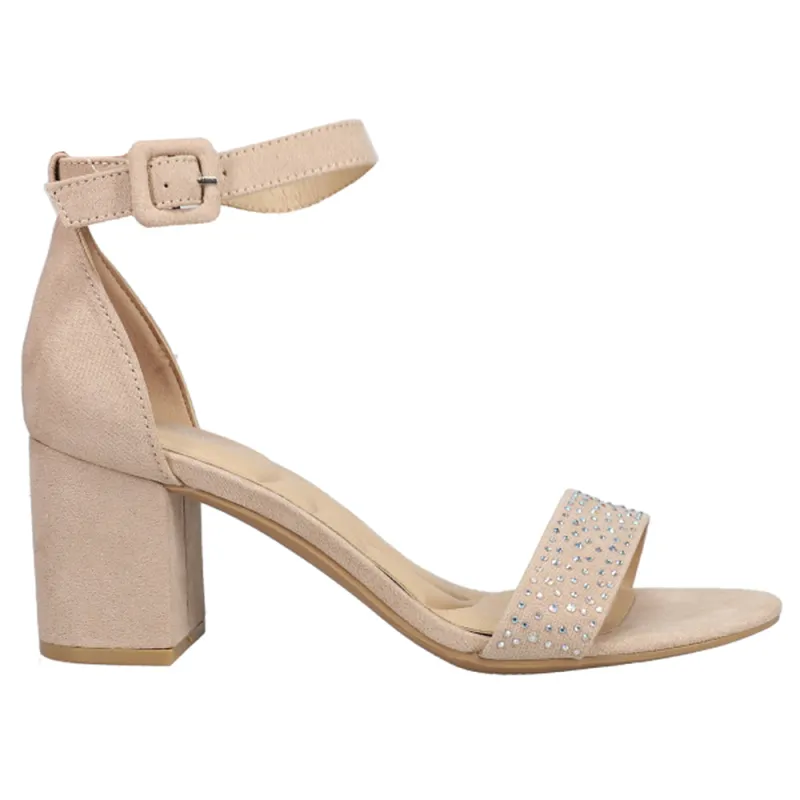 Jolly Rhinestone Block Heel Ankle Strap Sandals made by CL by Laundry