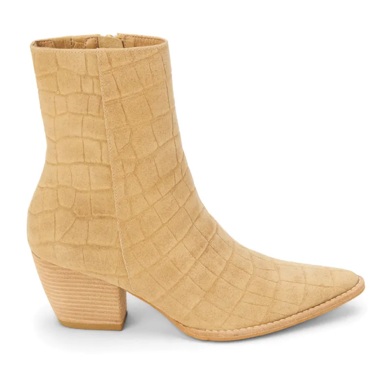 Caty Croc Print Pointed Toe Zippered Booties sold by Shoebacca