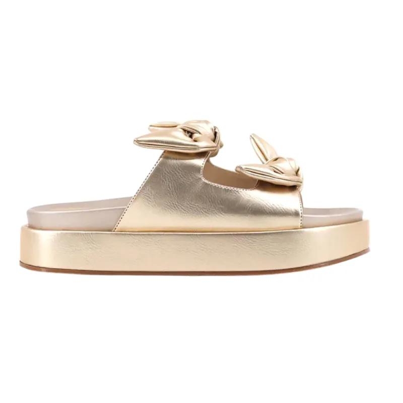 Kiki Metallic Flat Platform Slide Sandals sold by Shoebacca