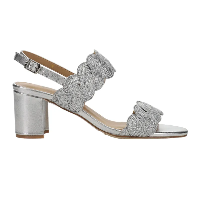 Lettie Woven Metallic Block Heel Sandals sold by Shoebacca